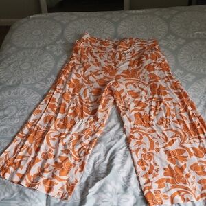Christian Siriano Bold Orange and White Patterned Wide Leg Pants